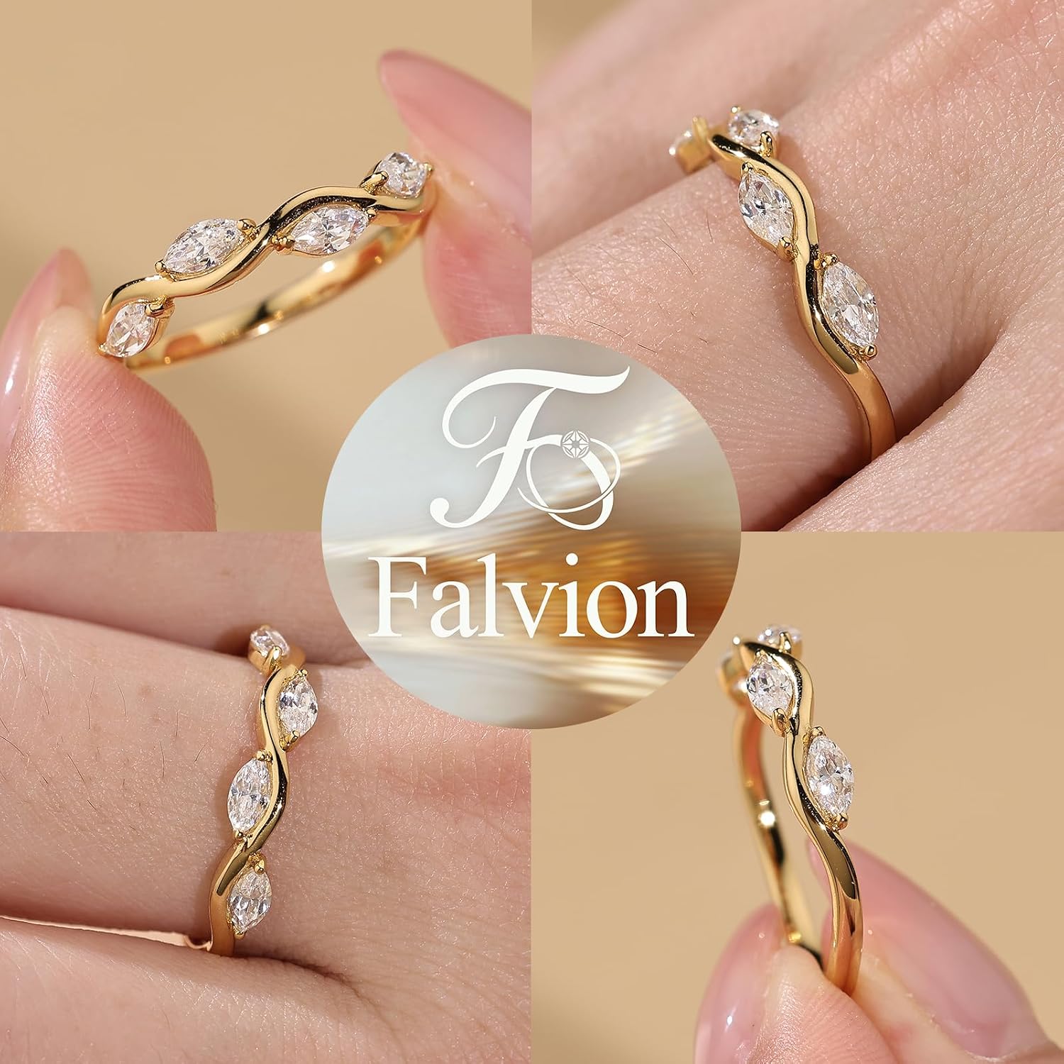 Lab Grown Diamond Wedding Bands for Women D Color VS1 Marquise Eternty Rings 0.44CT 14K Yellow Gold plated Engagement Ring 925 Sterling Silver Size 5-10 925 Sterling Silver-Lab Grown Diamond 7