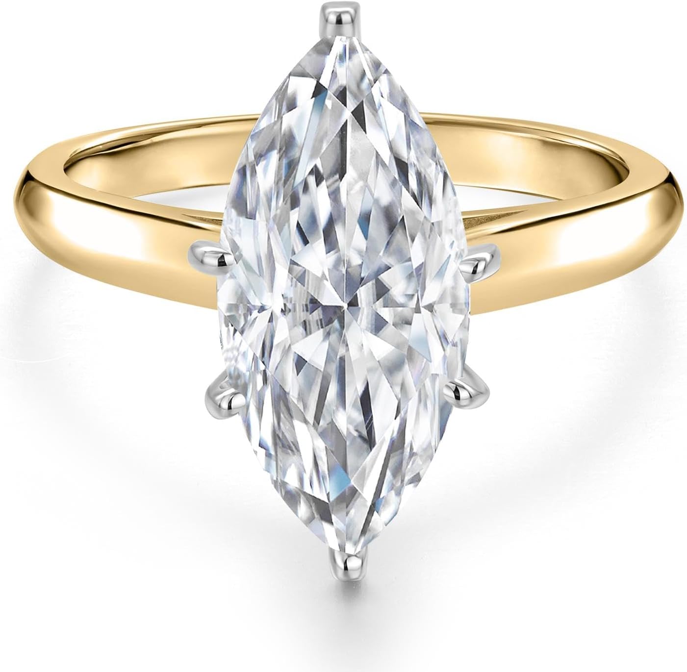 Gem Stone King 1-5 Ct IGI Certified Lab Grown Diamond 14K Two Tone Gold Solitaire Engagement Ring For Women | D-E Color VS1-VS2 Clarity | Wedding Anniversary Gold Ring 1.00 Carat 8 Marquise Cut