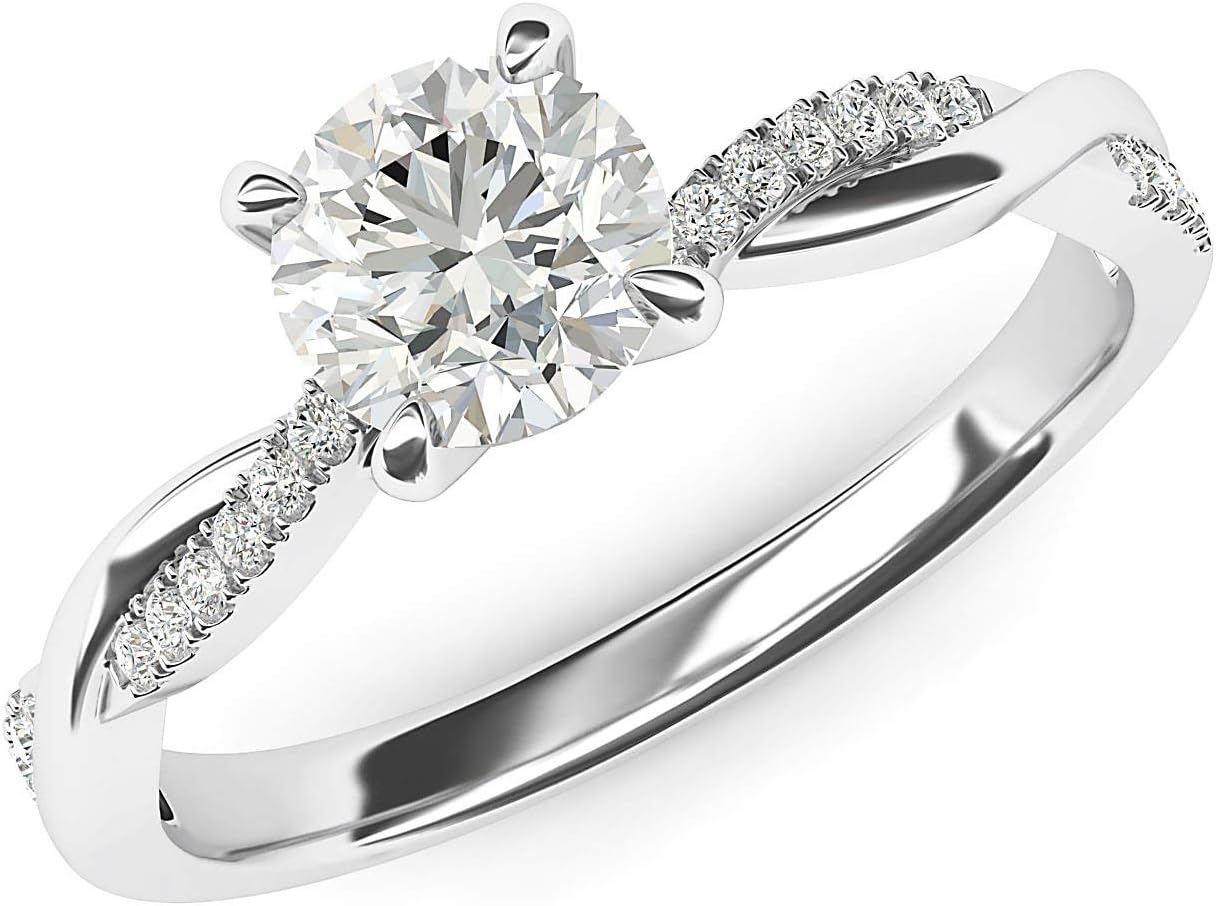 Solid 14k White Gold 4-Prong Petite Twisted Vine 1.0 CT Moissanite Engagement Ring Promise Bridal Ring Simulated Diamond 7.5